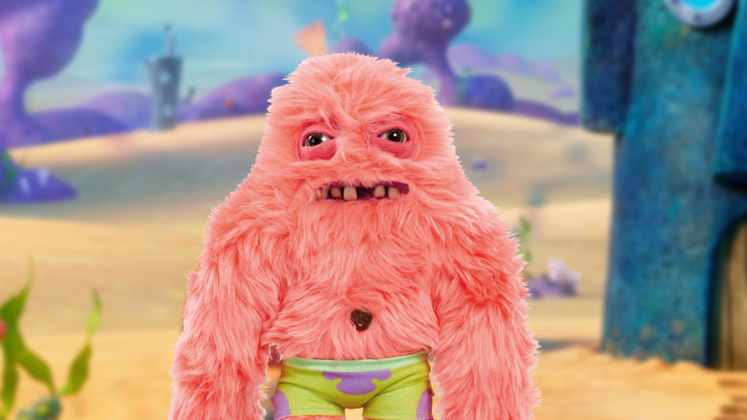 Fuggler SpongeBob Patrick 9-inch plush, teeth detail, playful horror vibe for collectors.