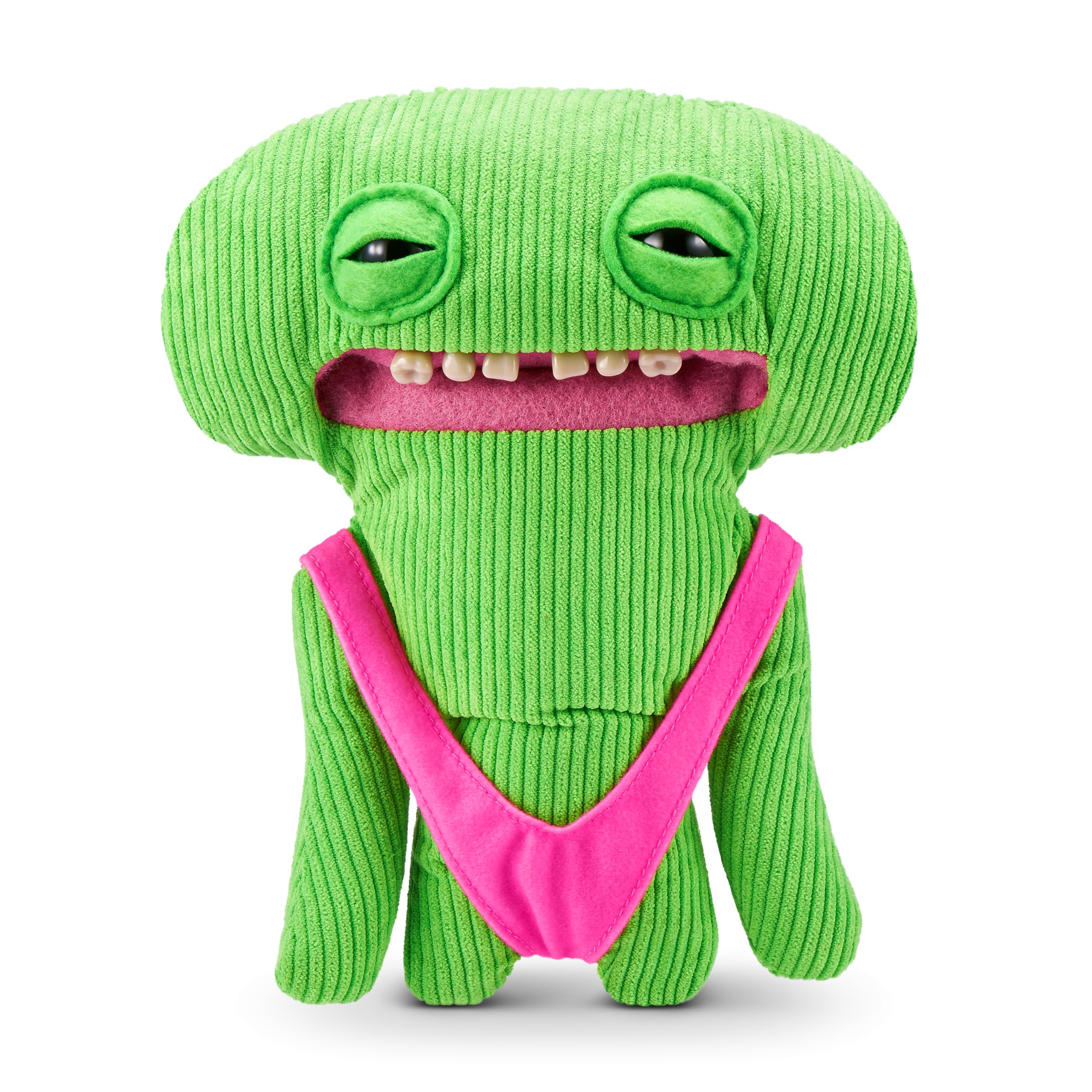 Fuggler Vacay Vibes Smiley O Riley Green plush front view shows soft fabric.