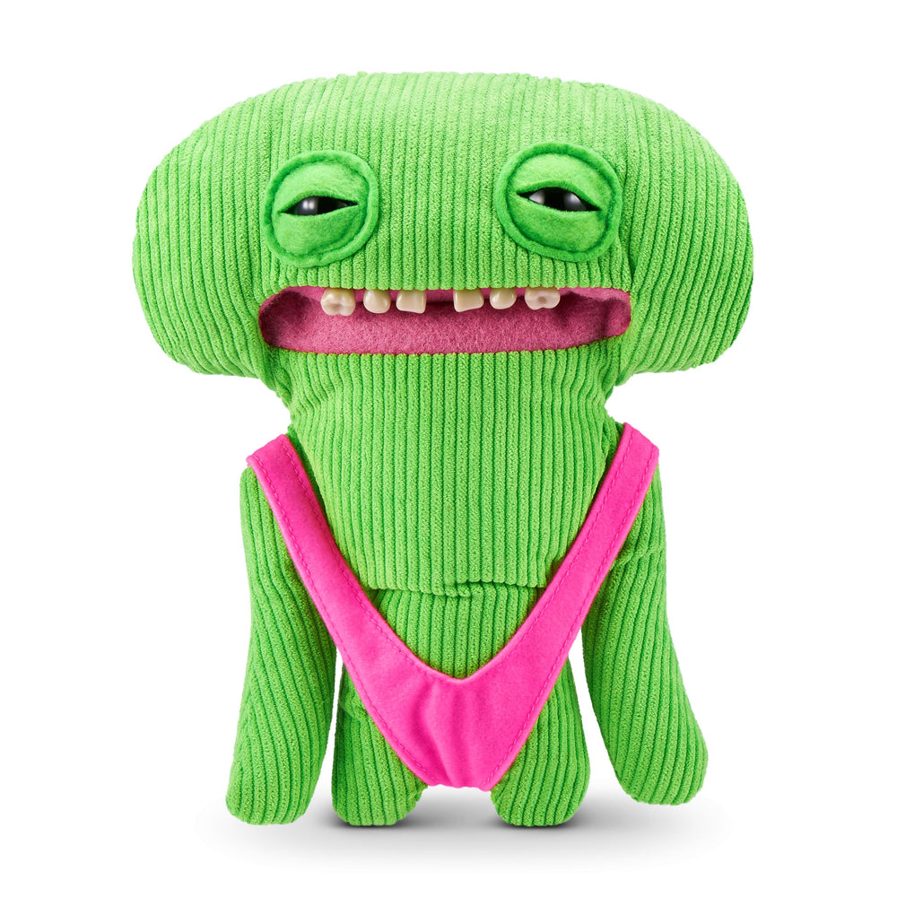 Fuggler Vacay Vibes Smiley O Riley Green plush front view shows soft fabric.