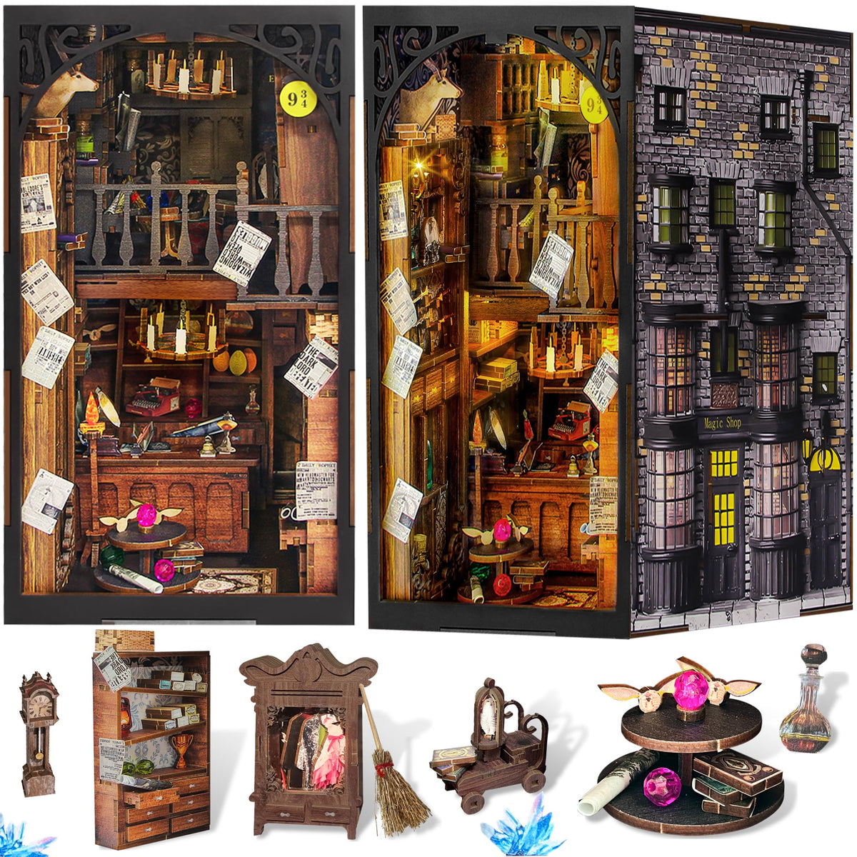 Fuiltee DIY Book Nook Kit with wand shop LED lighting enhances shelf ambience