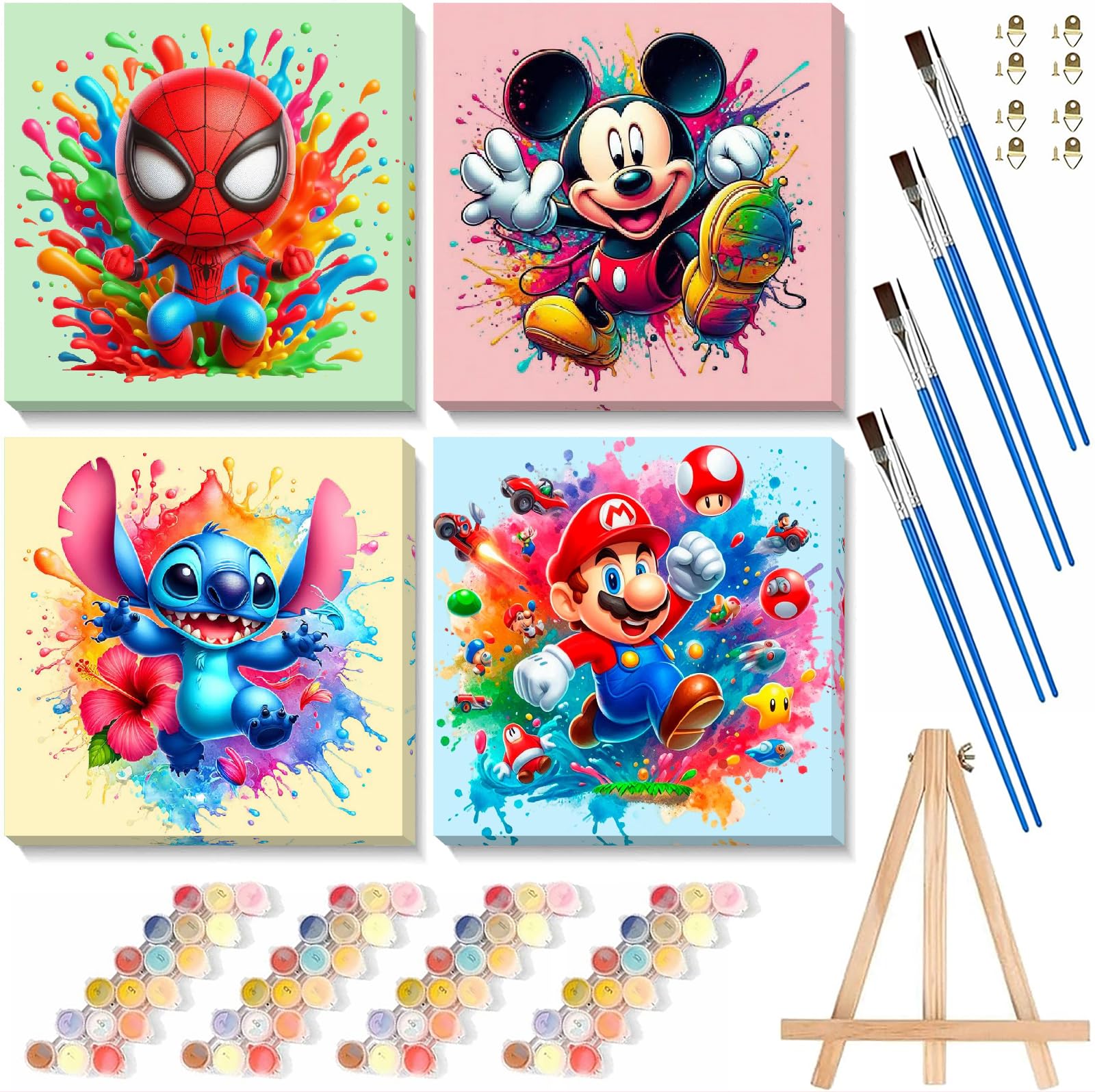Fuinkqe paint by numbers for kids framed canvas 8x8, easy start art projects.