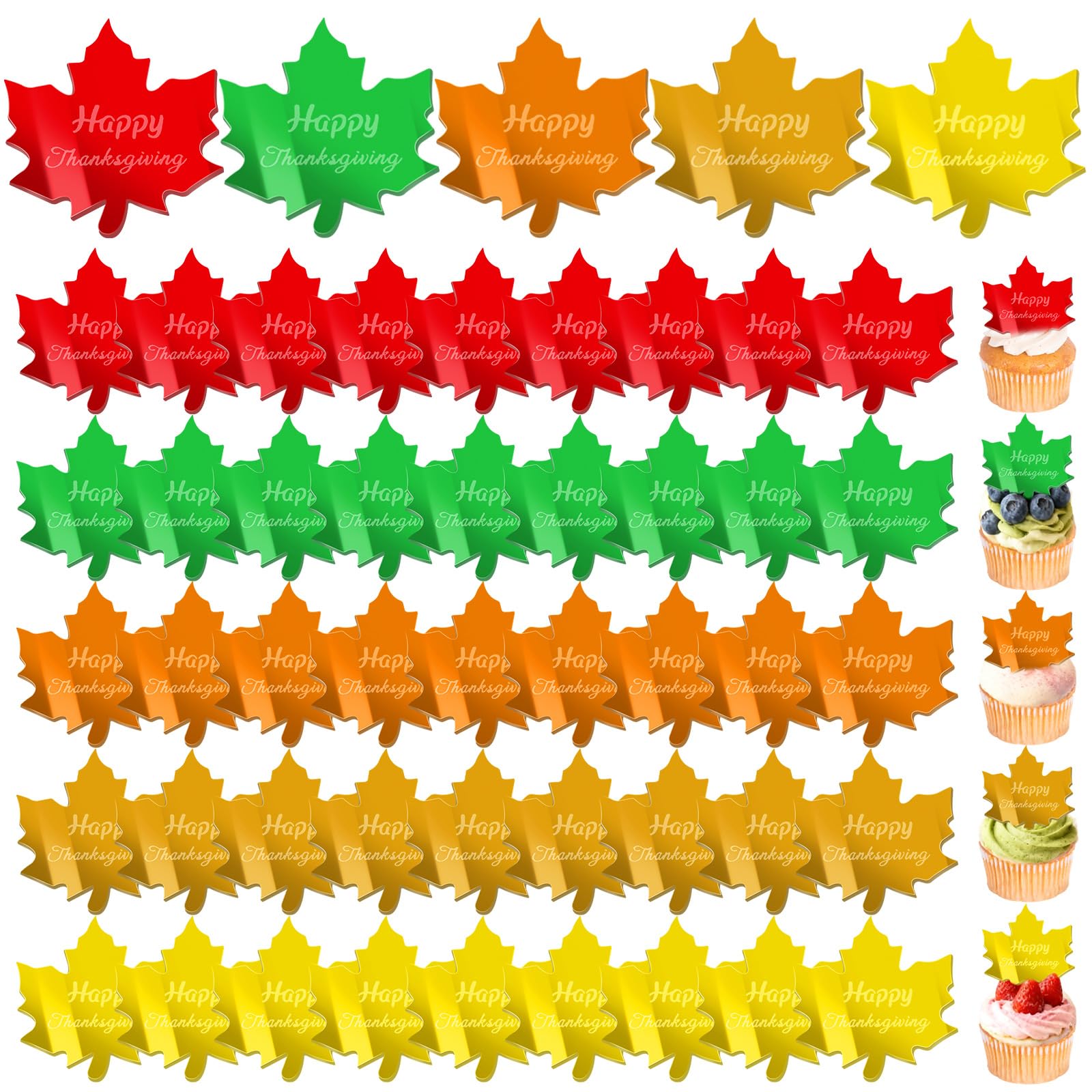 FULAIERGD Happy Thanksgiving disc topper adds reflective maple leaf sparkle to cupcakes.