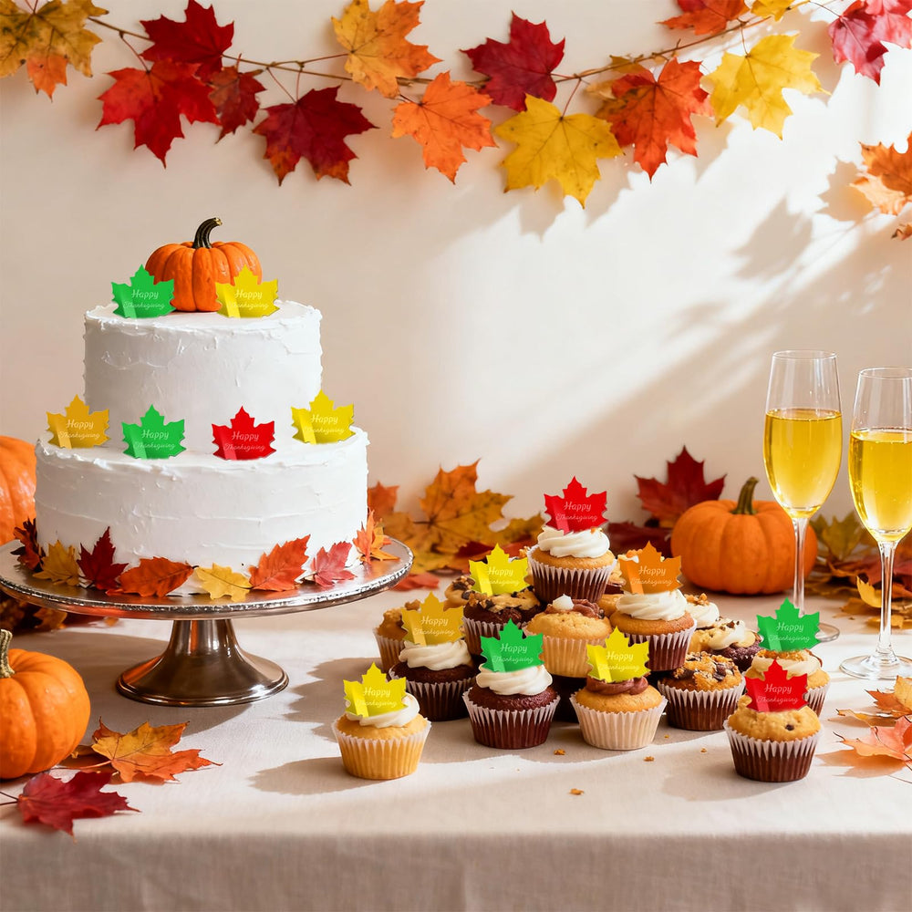 FULAIERGD maple leaf topper black offers stylish contrast for light-colored sweets.