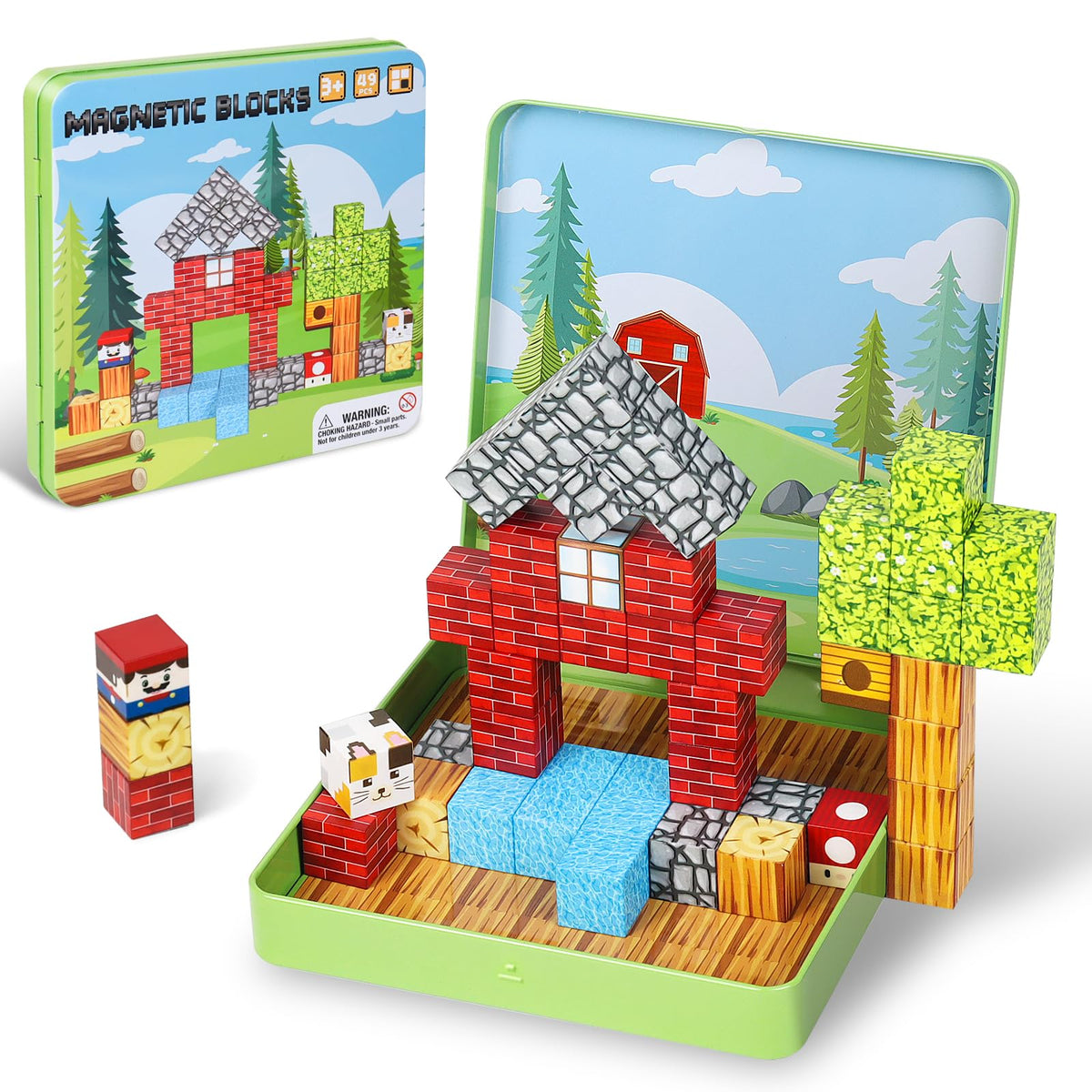 Fuliuyu 49-pcs mini magnetic blocks travel box for on-the-go imaginative building.