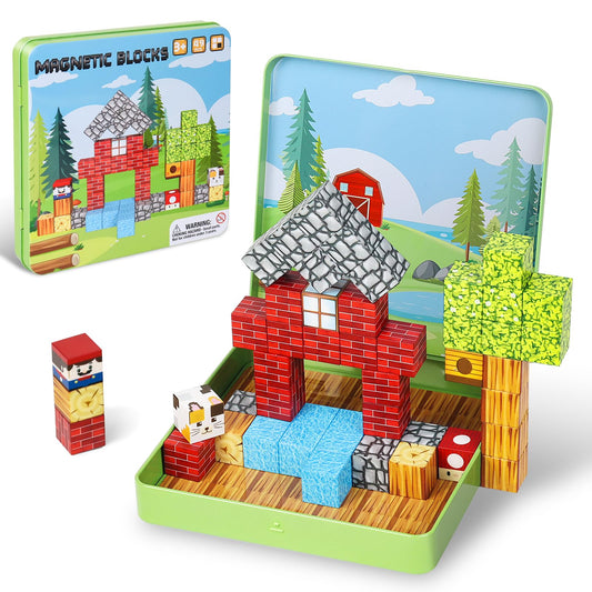Fuliuyu 49-pcs mini magnetic blocks travel box for on-the-go imaginative building.