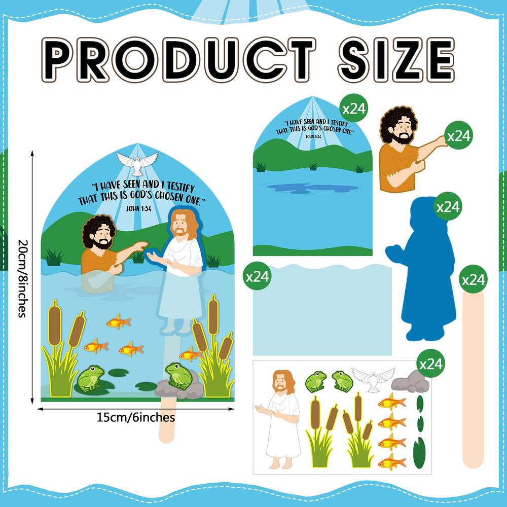 Fullhawl Bible craft stickers depicting baptism for interactive storytelling in class.