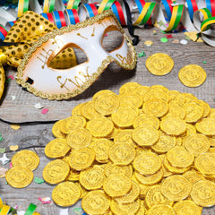 FULLIVE 200pcs gold coins for classroom rewards and creative learning activities.