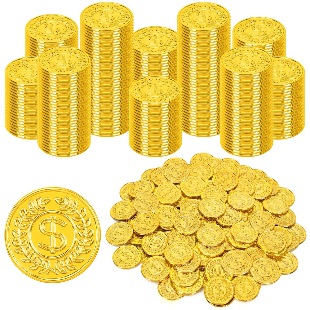 FULLIVE 200pcs gold coins featuring the front design, ideal for pirate treasure props.