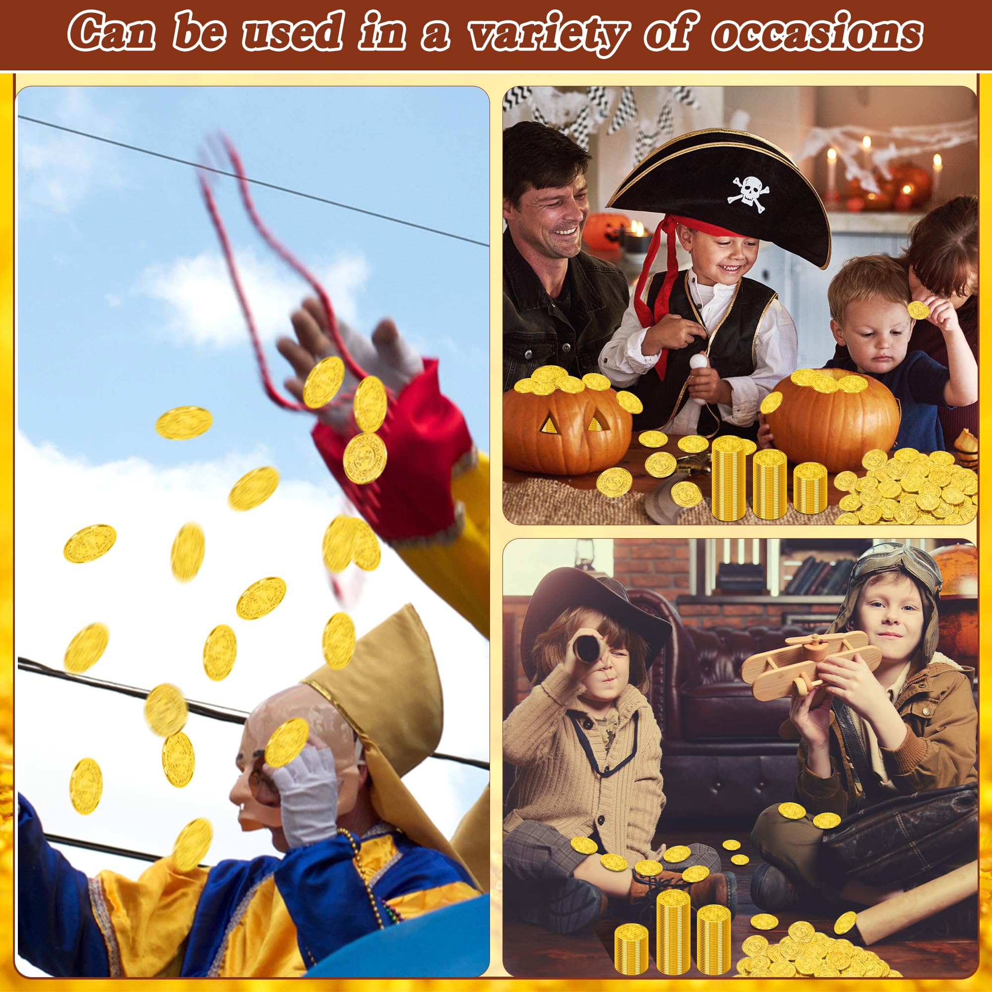 FULLIVE 200pcs gold coins in treasure chest, ideal prop for classroom adventures.