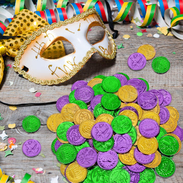 Fullive Mardi Gras green coins with leprechaun design for colorful accents.
