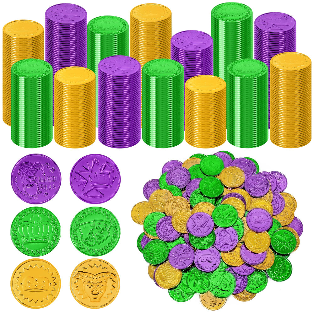 Fullive Mardi Gras coins with purple mask design for party décor.