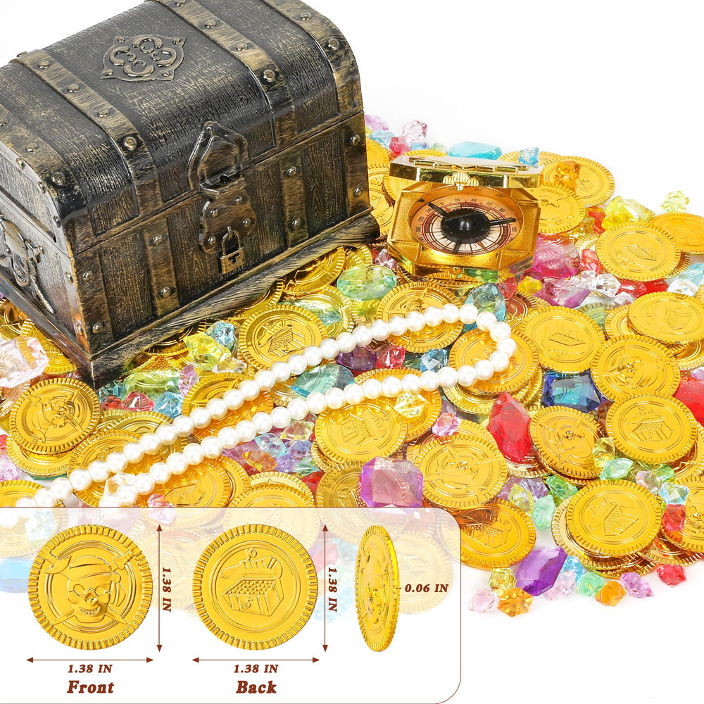 FULLIVE pirate coins plastic gold-plated texture shown for non-toxic use.
