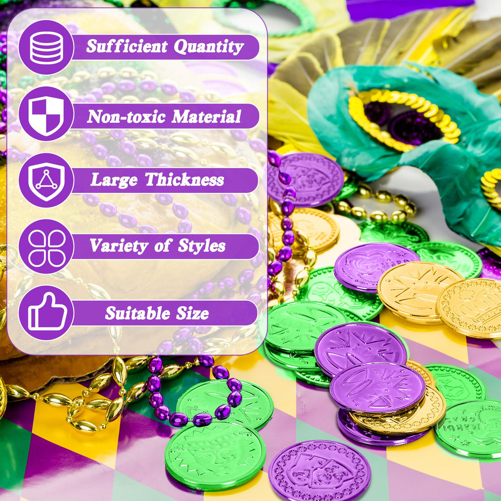 FULLIVE non-toxic plastic Mardi Gras coins safe for kids’ decor.