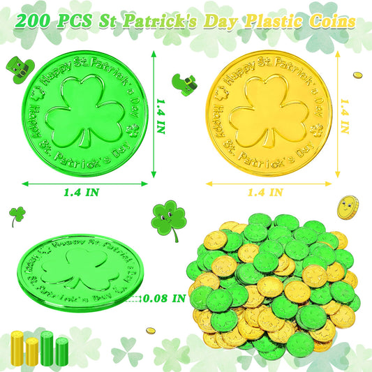 FULLIVE shamrock coins close-up with Happy St Patrick's Day design for cards.