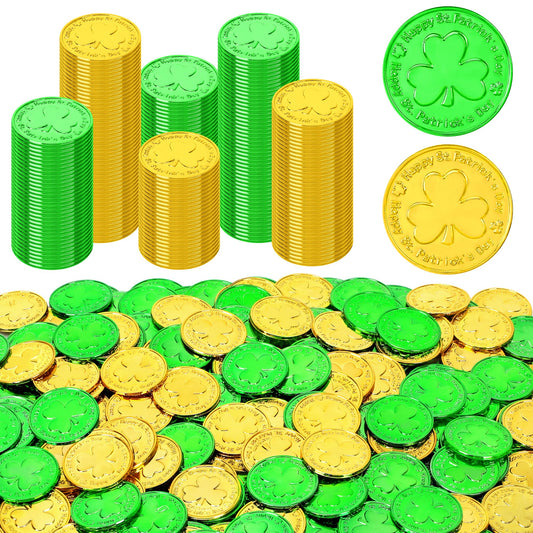 Fullive St Patrick's Day coins closeup showing gold and green shimmer for festive decor