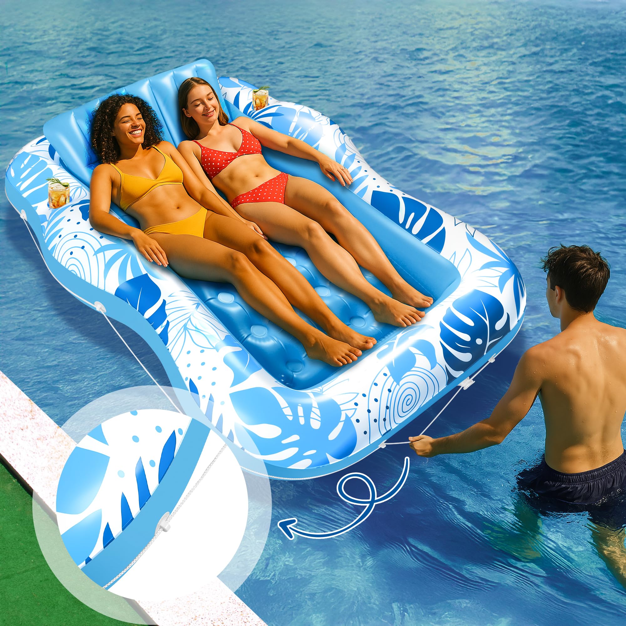 Fullive tanning pool lounger made of durable PVC for long-lasting use.