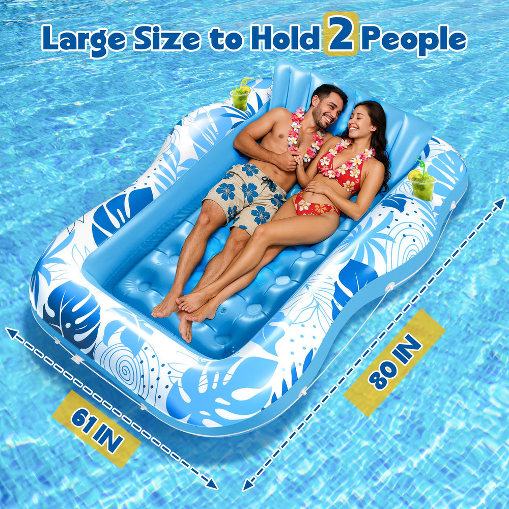 Fullive tanning pool lounger inflated on water demonstrates 2-in-1 use as a tan tub.