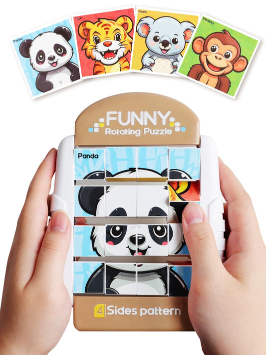 Fullware 16-piece rotating puzzle on table boosts fine motor skills and focus.