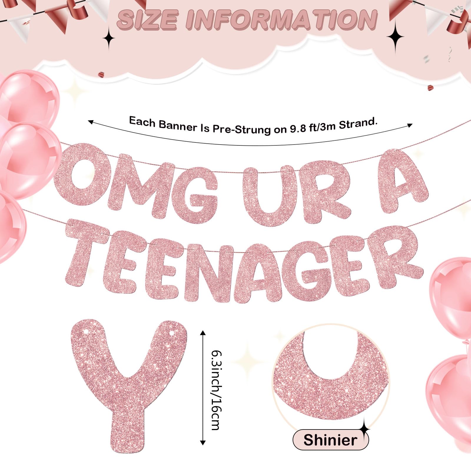 Fulmoon 13th birthday banner in rose gold decor for sparkling backdrop.