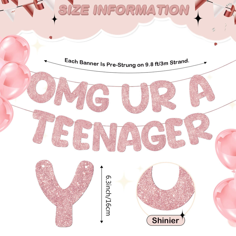 Fulmoon 13th birthday banner in rose gold decor for sparkling backdrop.