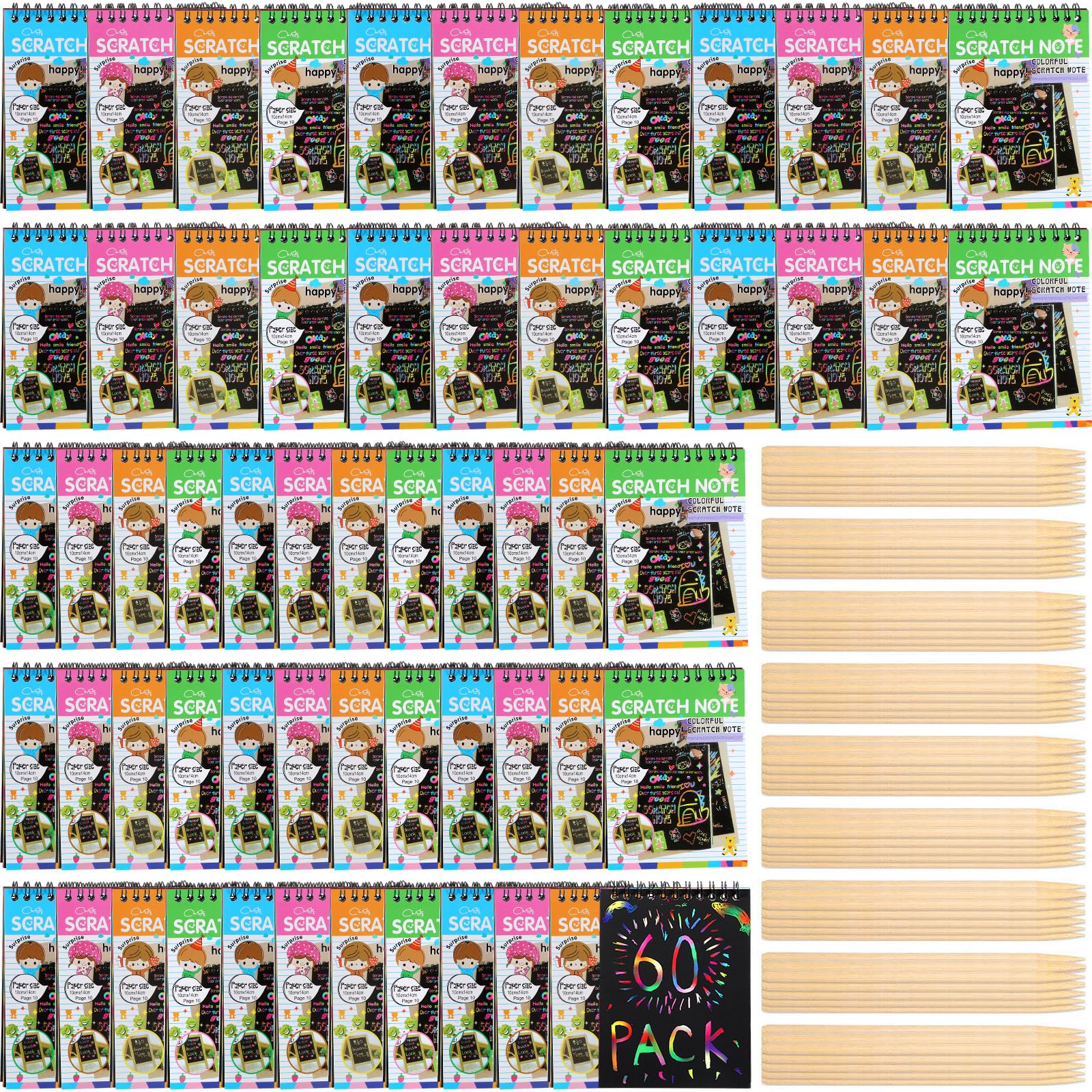 Fulmoon 60-pcs scratch note pads reveal rainbow colors for creative projects