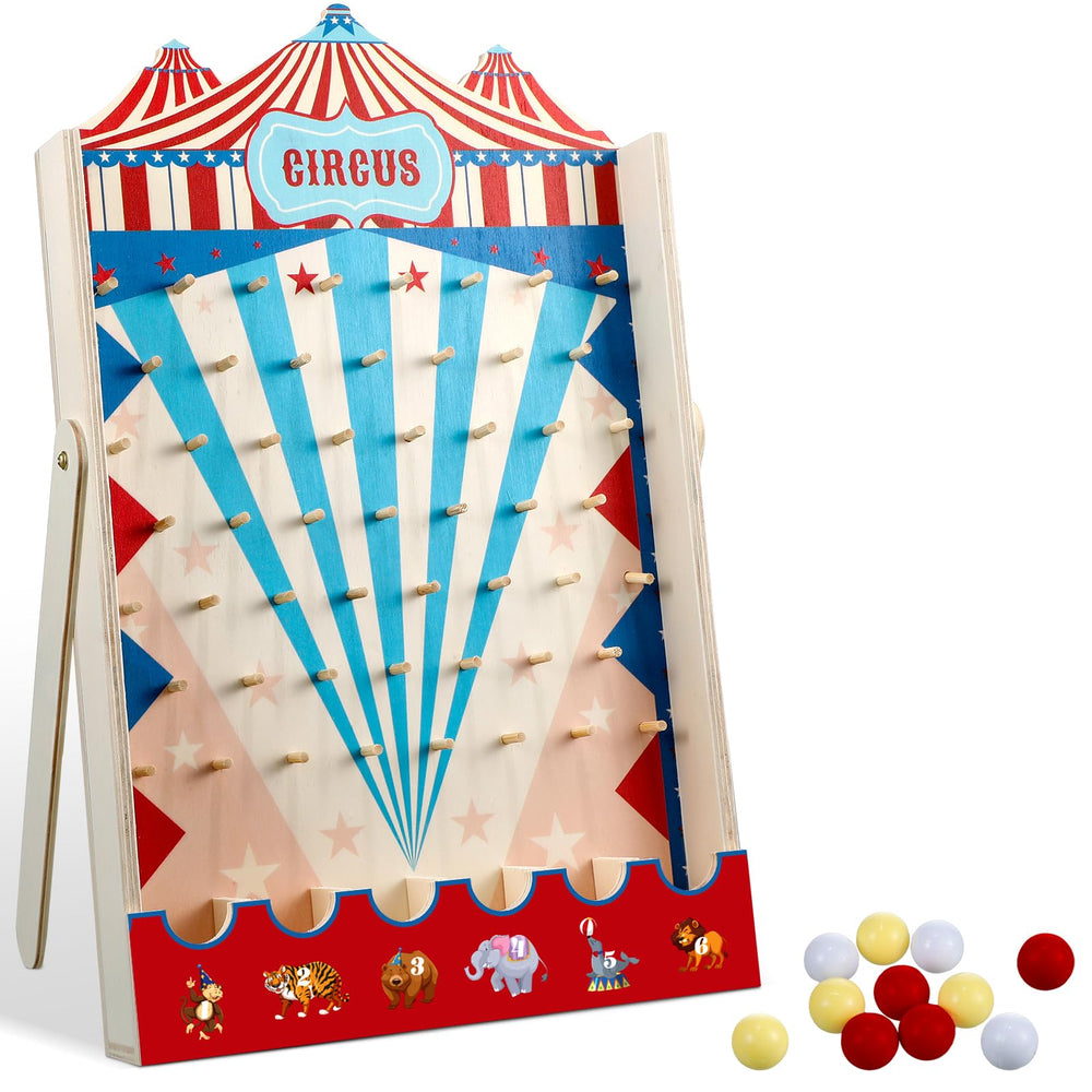 Fulmoon Disk Drop Game with 8 disks on a carnival board for family fun