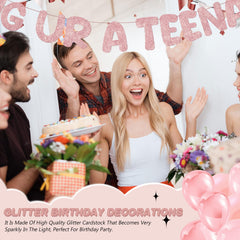 Fulmoon glitter-letter banner on durable paper adds a classy party vibe.