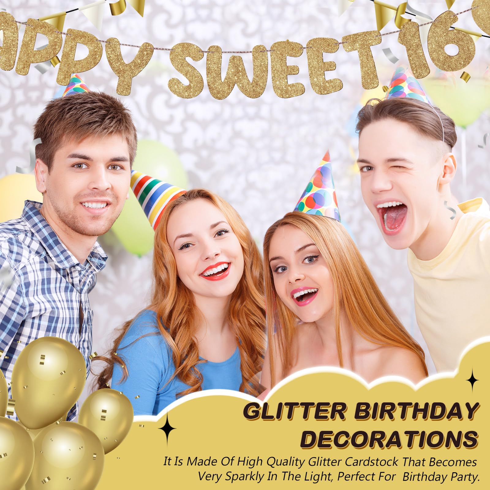 Fulmoon Happy Sweet 16 banner decor setup at event enhances ambiance.