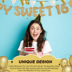 Fulmoon Happy Sweet 16 banner ready-to-hang display for versatile decorations.