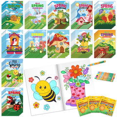 Fulmoon spring mini coloring books with crayons cover designs for quick party activities