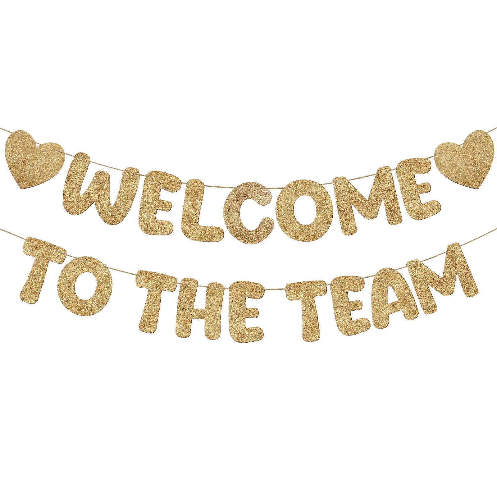 Fulmoon banner with two hearts in champagne gold greeting guests and teammates
