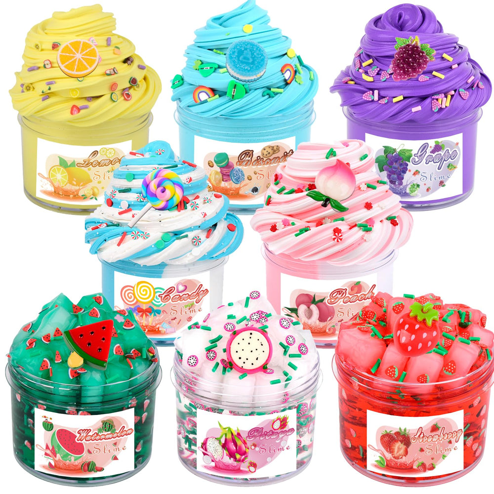 Fumeetplax clear slime with charms for imaginative sensory play.