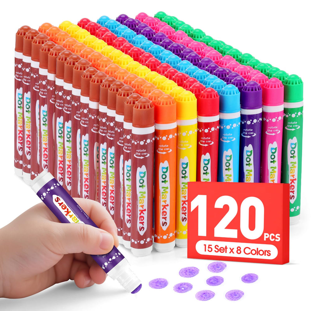 FUMILE 120-pcs dot markers bulk pack for vibrant, mess-free art sessions.