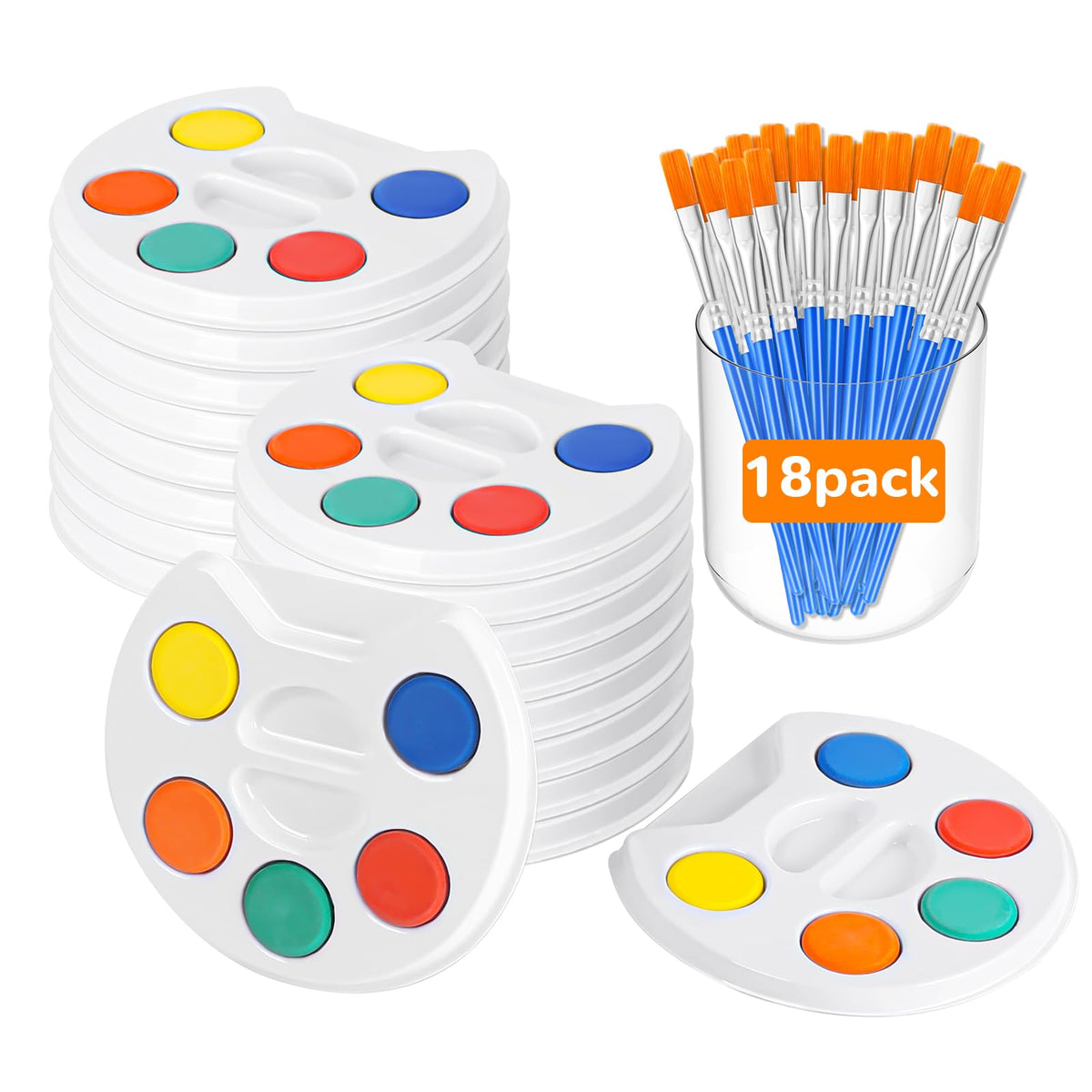 FUMILE 18-pack mini watercolor set for kids with five-color blocks and brush.