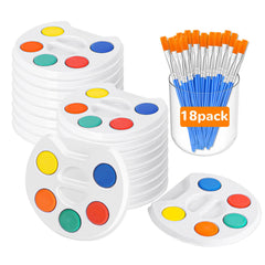 FUMILE 18-pack mini watercolor set for kids with five-color blocks and brush.