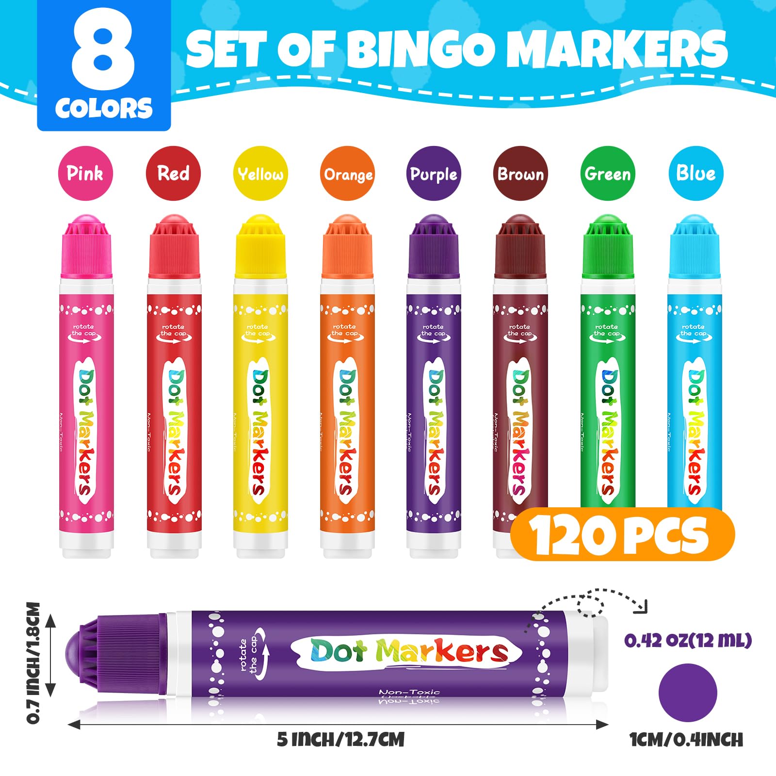 FUMILE 8-color bingo daubers showcase bright hues for classroom crafts.