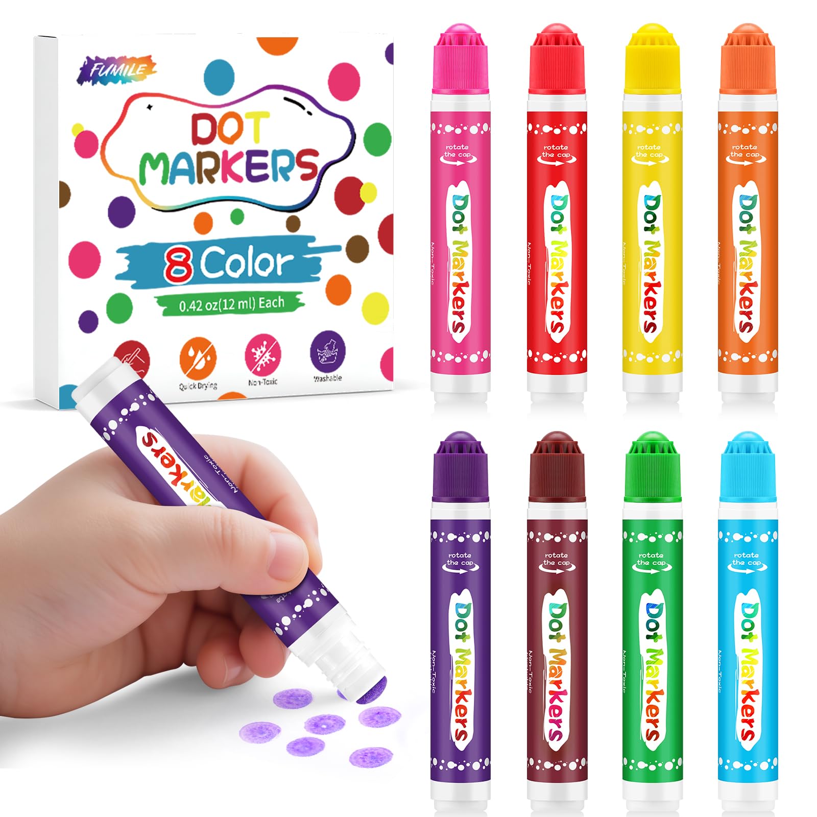 FUMILE 8-pack dot markers box for colorful art play
