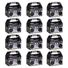 Fumwase 12-pack boombox favor box with colorful retro print for party tables