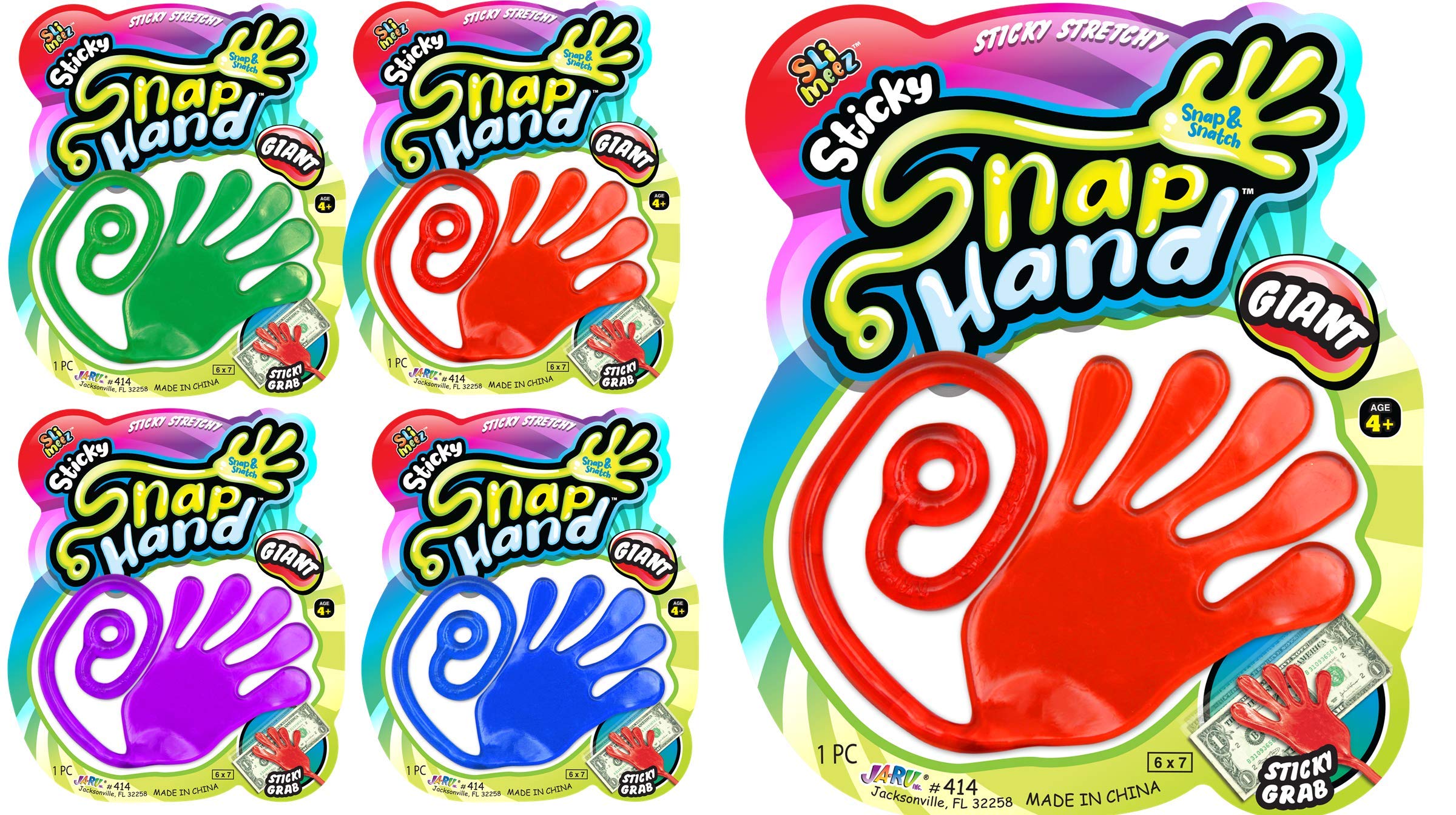 Fun a Ton Giant Snap Hands 4-pack in assorted colors for playful wall and surface fun