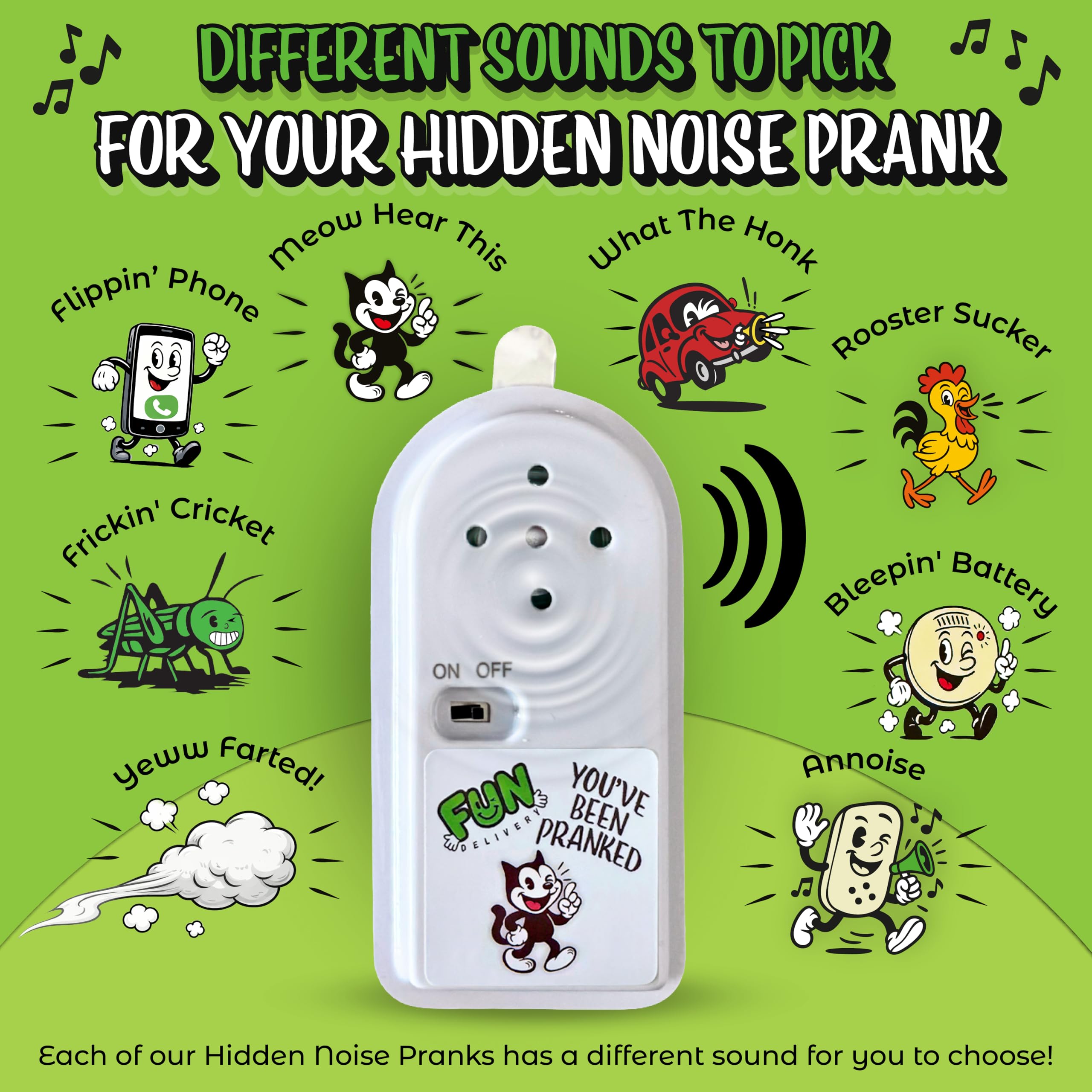 FUN delivery Meow Hear This device emitting random meows highlighted as a spontaneous office laugh trigger.