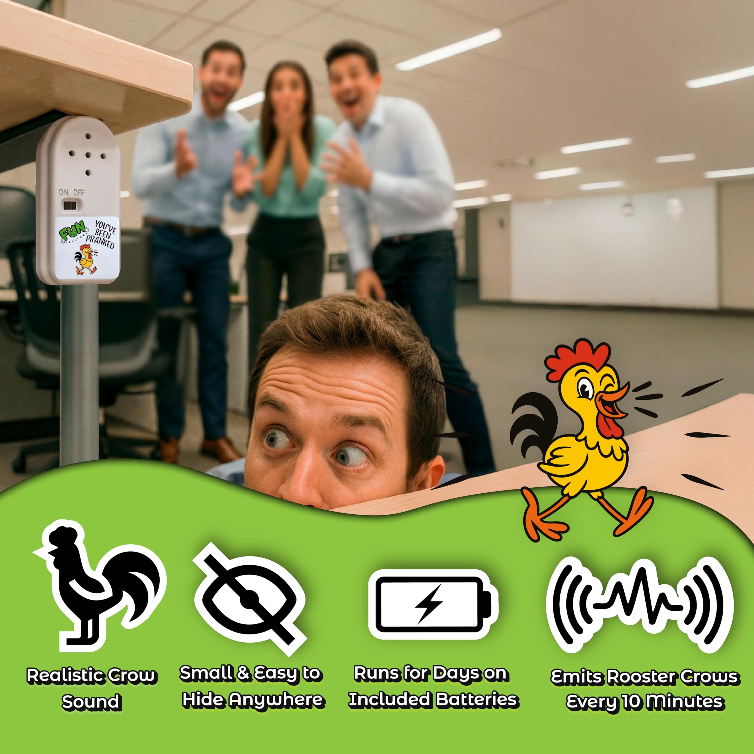 FUN delivery Rooster Sucker adhesive allows discreet hiding behind cabinets