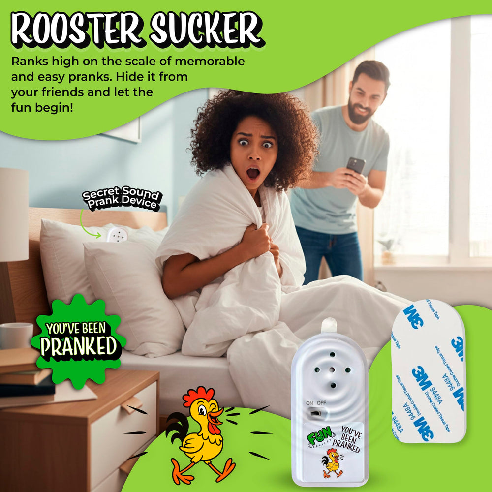 FUN delivery Rooster Sucker emitting crow at random intervals for unpredictable pranks