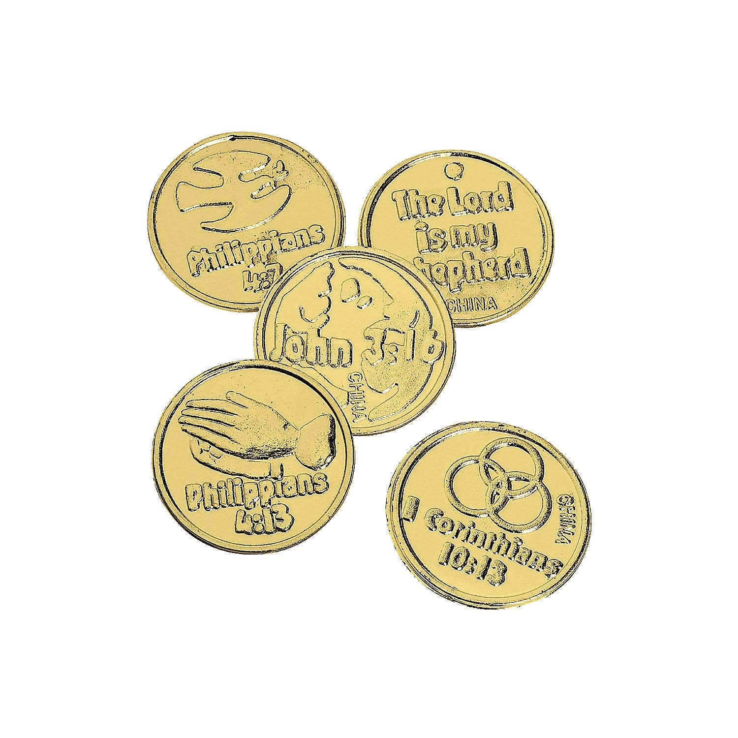 Fun Express Bible Verse gold coin, pocket faith reminder ideal for VBS prizes