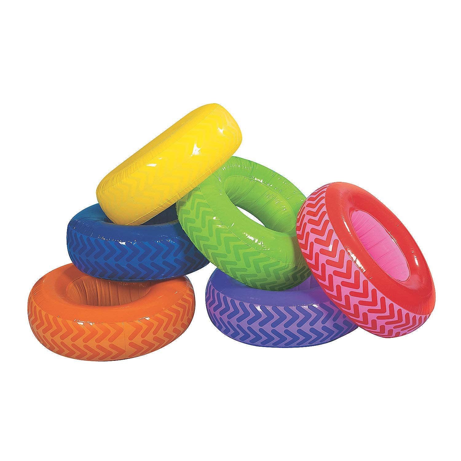 Fun Express inflatable obstacle tires in six colors for safe backyard field day play.