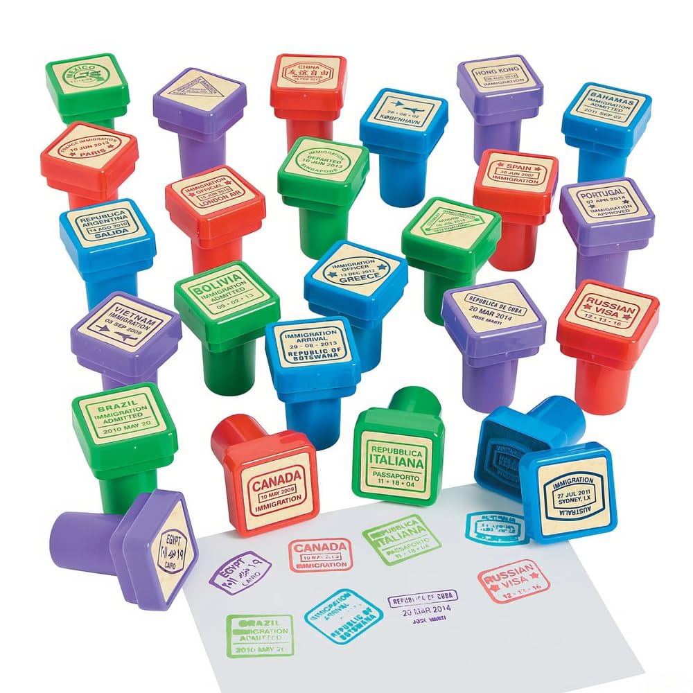 Fun Express passport stampers 24-piece set for interactive geography learning