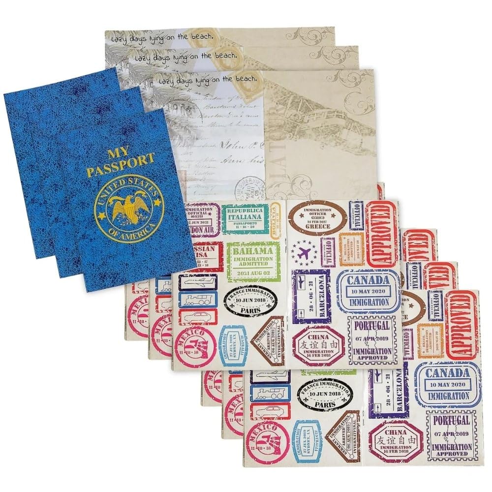 Fun Express passport sticker book cover with colorful travel themes for imaginative play