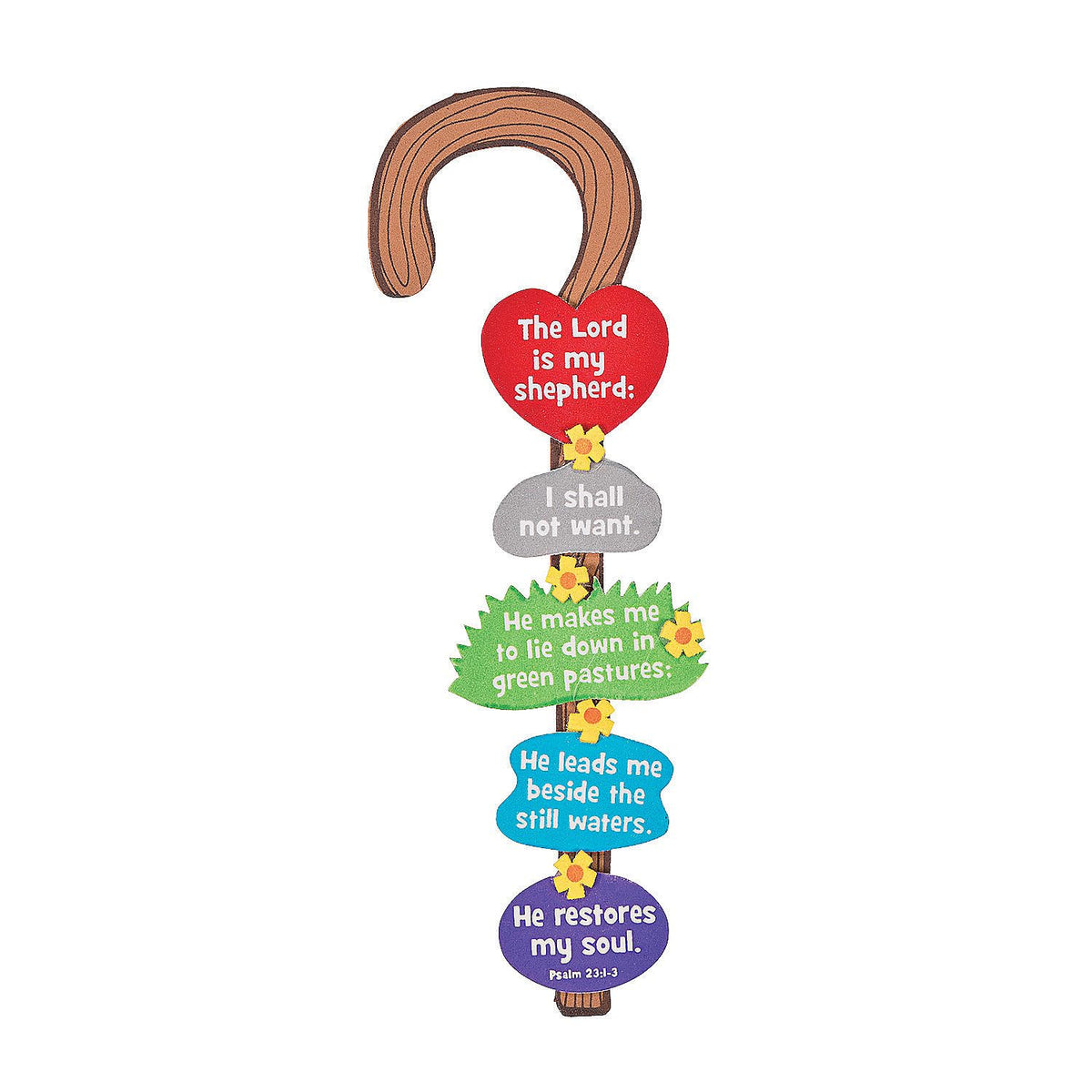 Fun Express Shepherds Staff Psalm 23 craft kit with self-adhesive foam for easy Sunday School crafts.