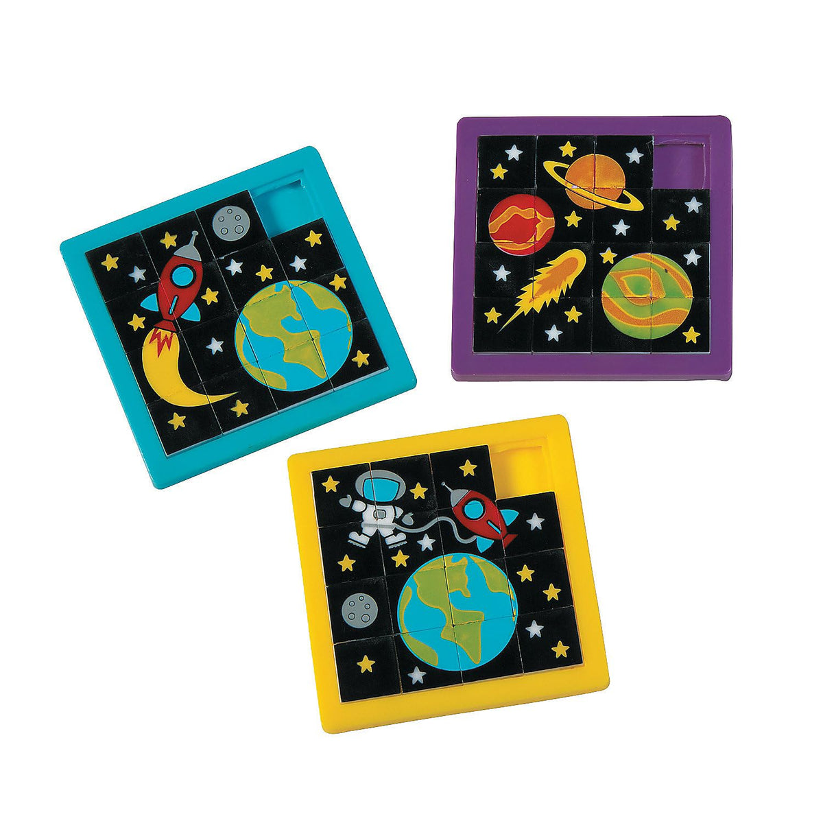 Fun Express Space Slide Puzzle with astronaut and planet scene, ideal for classroom fun.