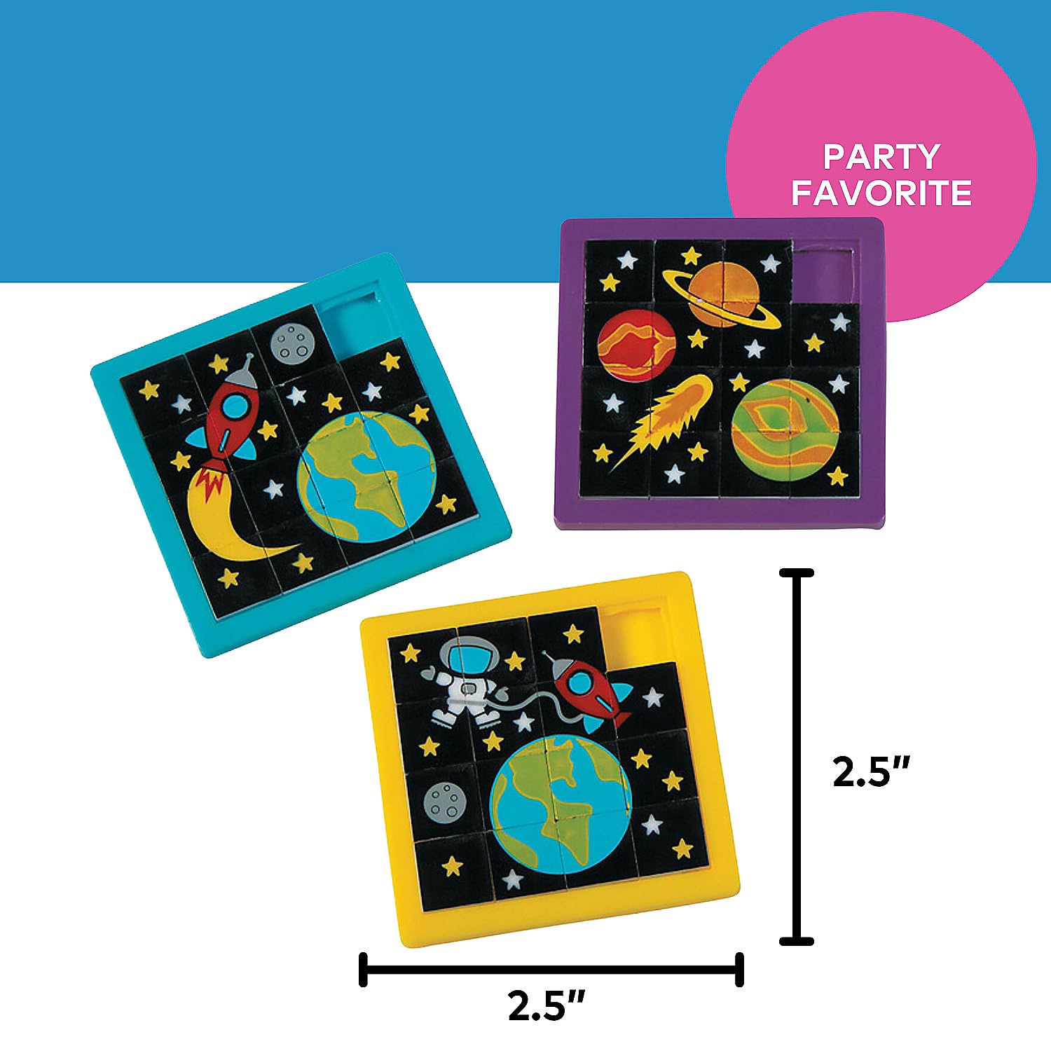 Fun Express Space Slide Puzzle showing galaxy and comets, perfect for vibrant party giveaways.