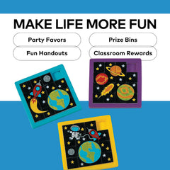 Fun Express Space Slide Puzzle with rocket and stars, boosts interactive play and gift bag appeal.